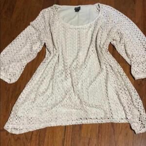 New Direction Pixie Blouse Tunic Long Shirt Cream/Ivory Size L Boho Bell Sleeve